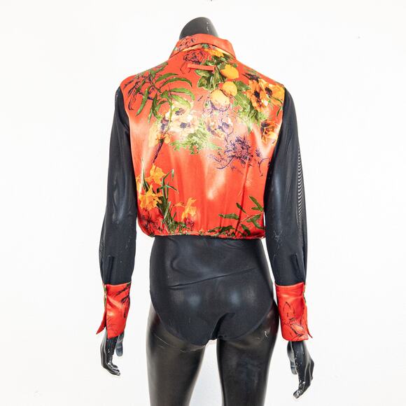 Vintage JPG Jean Paul Gaultier Classique Bodysuit Mesh Sleeve Citrus Print 8 - Picture 4 of 11